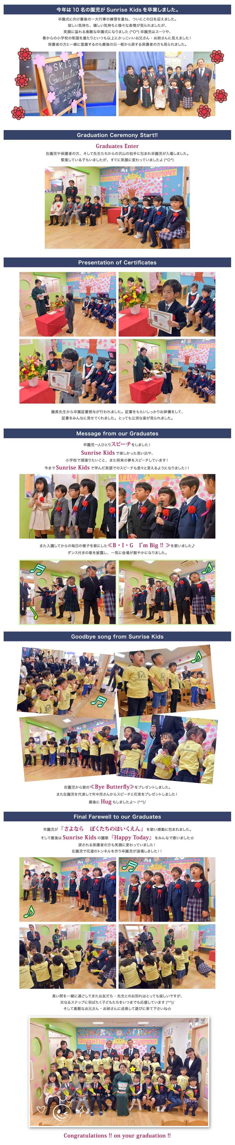 サンライズキッズ横浜校 Graduation Ceremony 2018（卒園式）